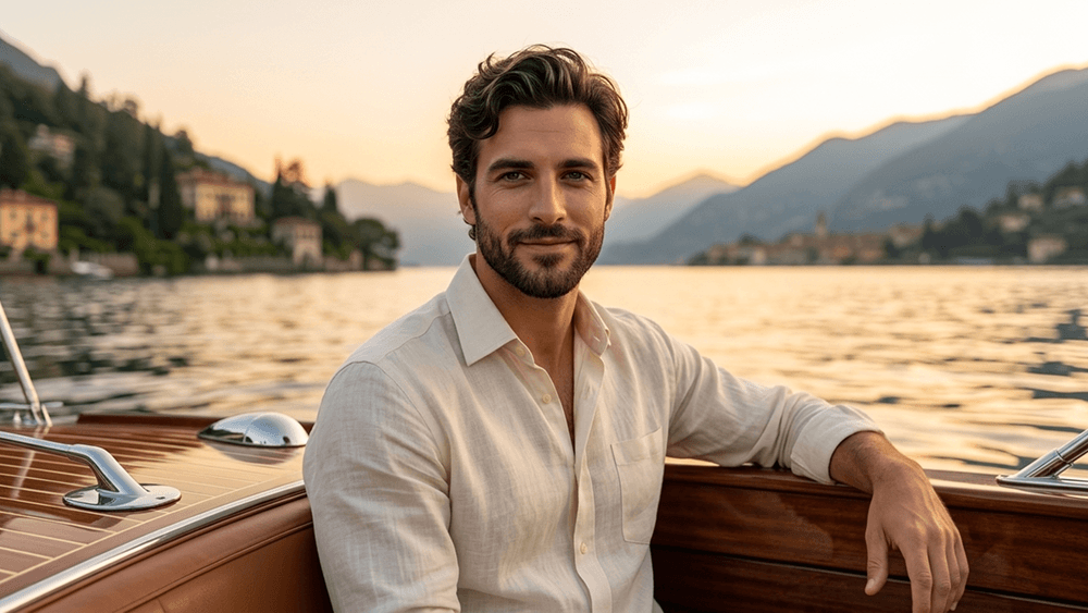 Prompt per Ritratto Lifestyle Old Money Quiet Luxury sul Lago di Como a Bordo di una Classica Barca Riva - Gemini Prompt