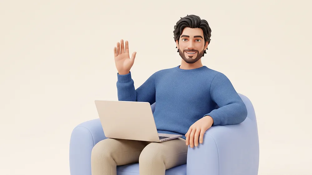 3D Laptop Avatar Sitting in Armchair from Photo Prompt - Gemini Prompt