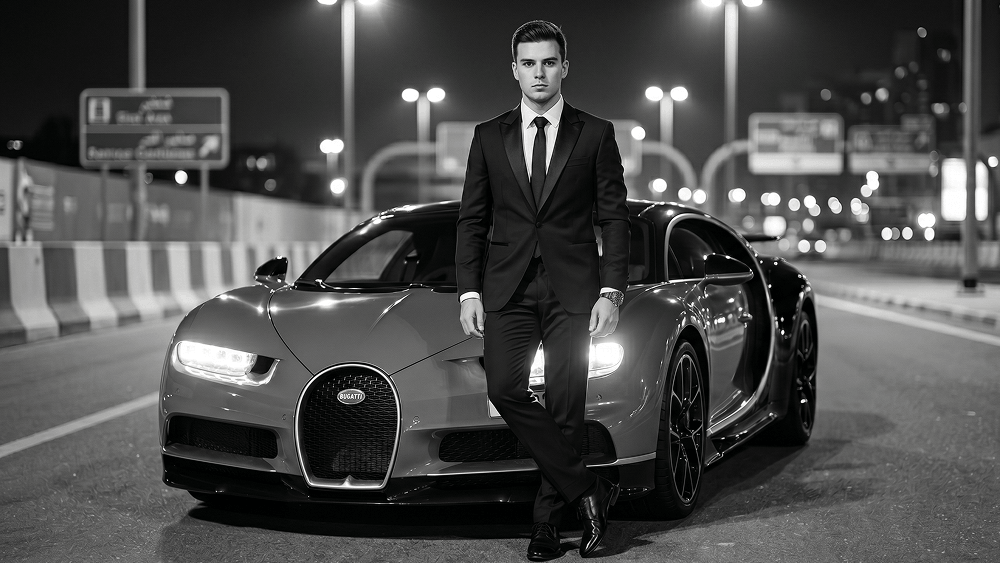 Black and White Bugatti Chiron Prompt - Gemini Prompt