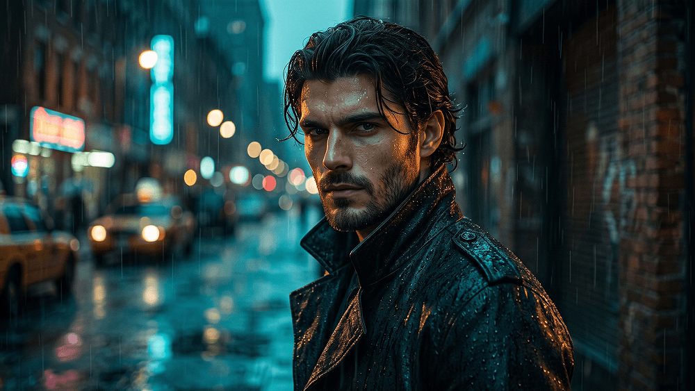 Film Character Portrait with Cinematic Lighting on a Rainy Night Prompt - Gemini Prompt
