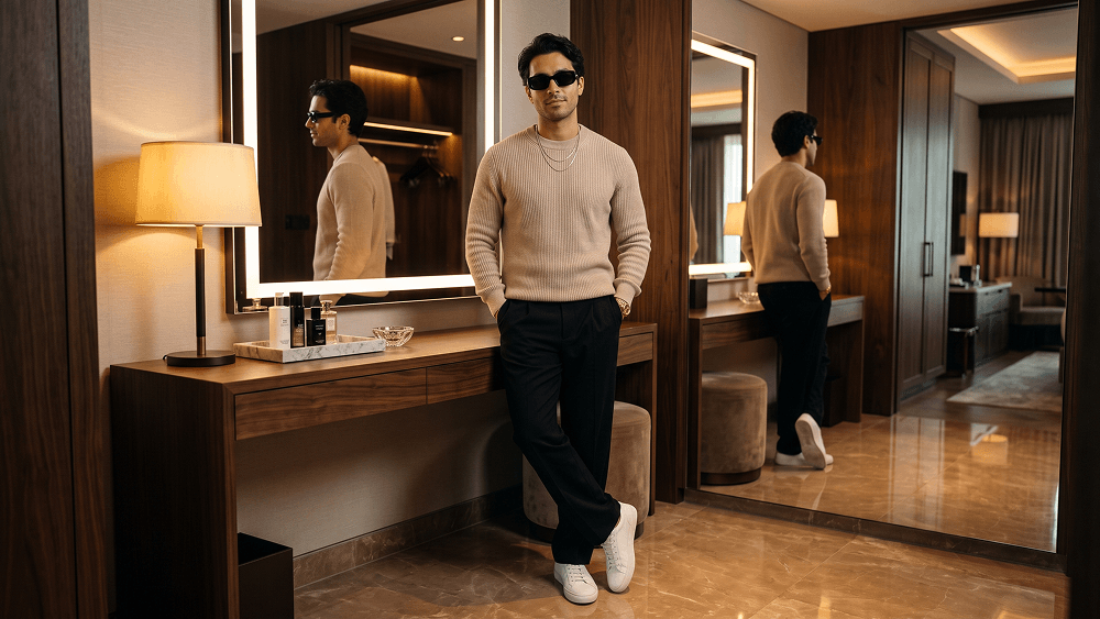 Prompt AI per un Ritratto Maschile Elegante in un Hotel di Lusso - Gemini Prompt