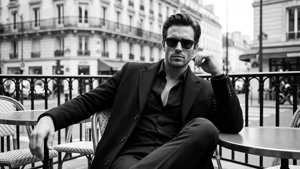 Black & White Parisian Café Fashion Editorial Portrait Prompt - Gemini Prompt