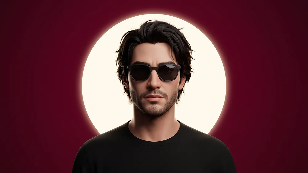 Bordo Halo Işıklı Koyu Gözlüklü 3D Avatar Promptu - Gemini Prompt