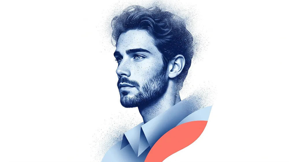 Cobalt Blue Stipple Profile Portrait from Photo Prompt - Gemini Prompt