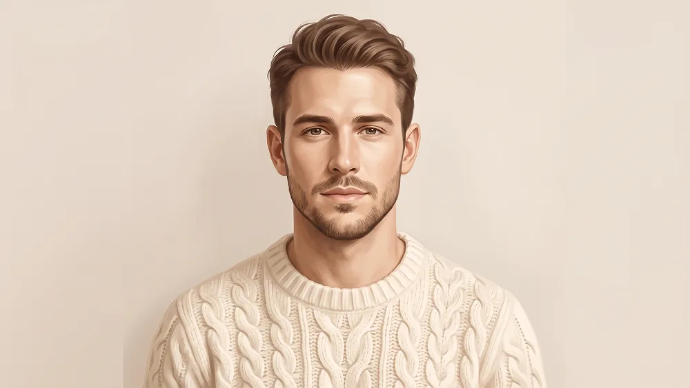 Cream Cable-Knit Painterly Portrait Illustration Prompt - Gemini Prompt