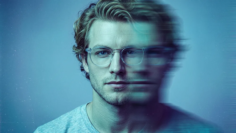 Cyan VHS Face Smear Editorial Portrait Prompt - Gemini Prompt