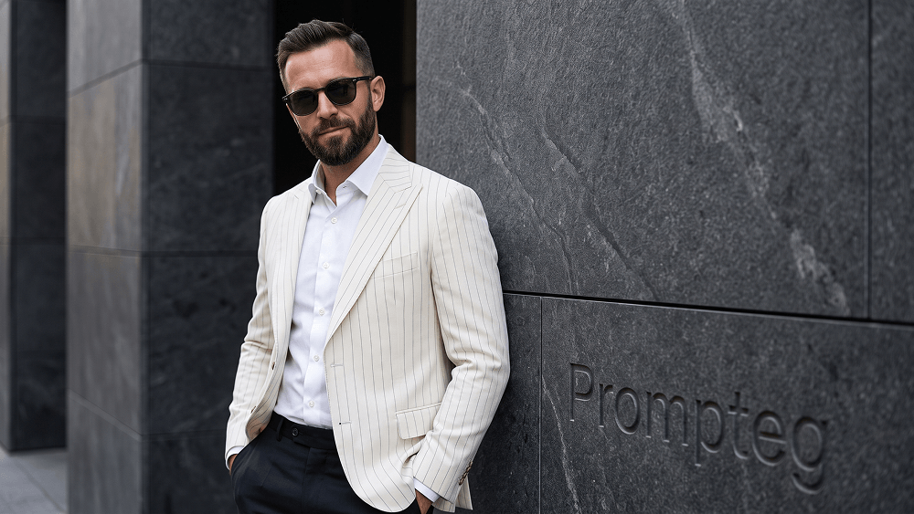 Luxury Men's Fashion Portrait in a White Suit AI Prompt - Gemini Prompt