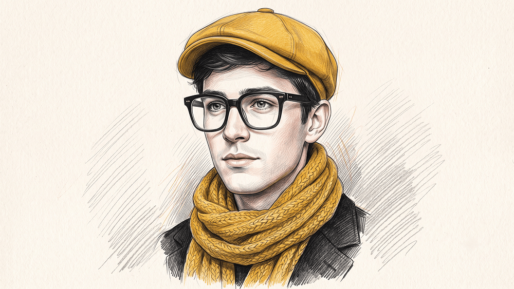 Fine Art Illustration with Yellow Hat and Scarf Prompt - Gemini Prompt
