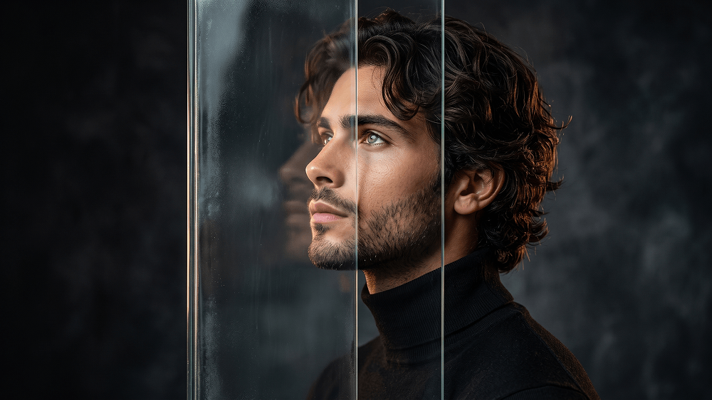 Cinematic Side-Profile Portrait Behind Glass Block Prompt - Gemini Prompt