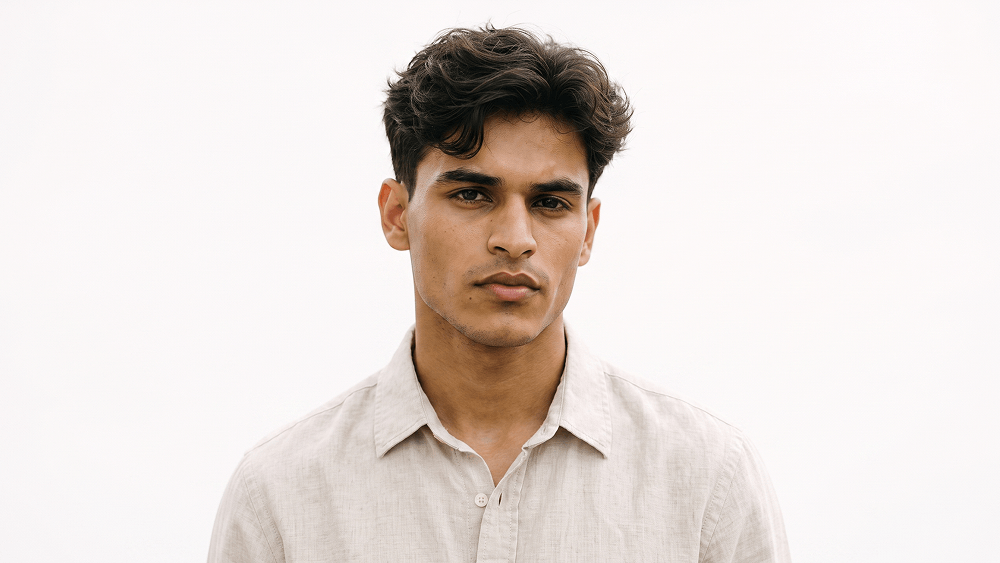 Bright Cinematic Portrait with a Clean White Studio Background Prompt - Gemini Prompt