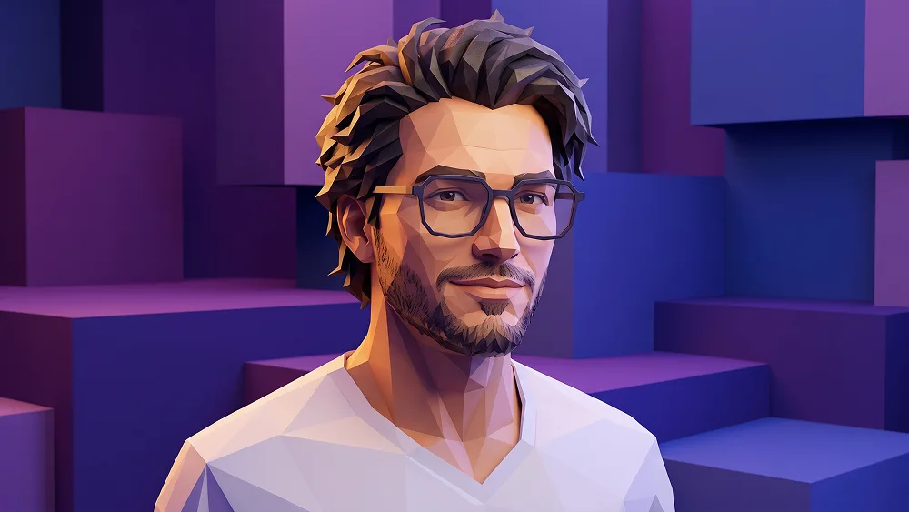 Low-Poly-3D-Porträt Prompt mit violetter Geometrie - Nano Banana 2 Prompt