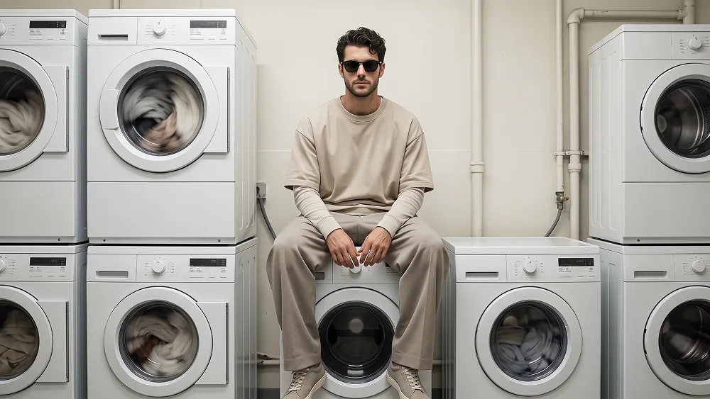 Luxury Laundromat Fashion Editorial Portrait from Photo Prompt - Gemini Prompt