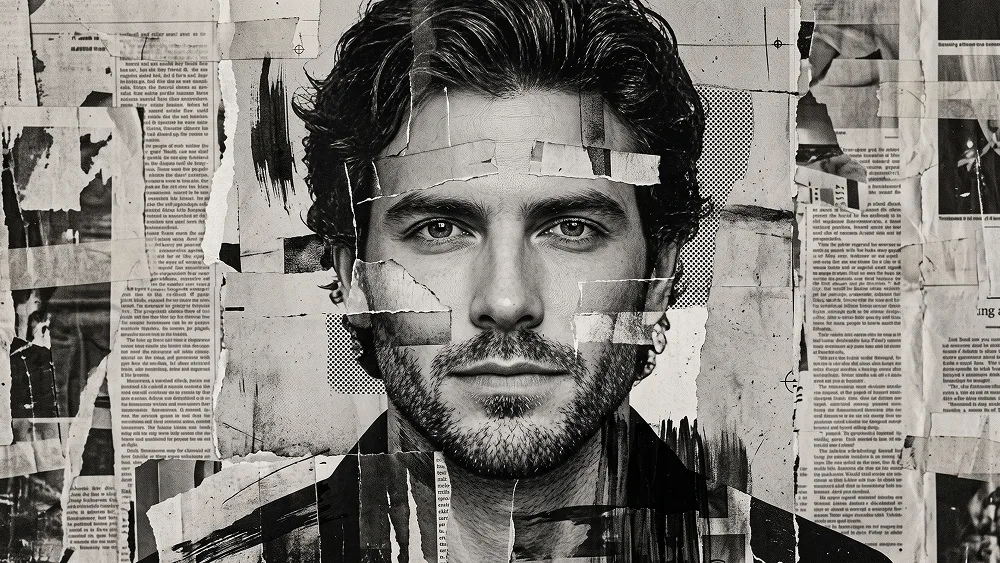 Ritratto Editoriale Collage di Giornali Monocromo Prompt - Gemini Prompt