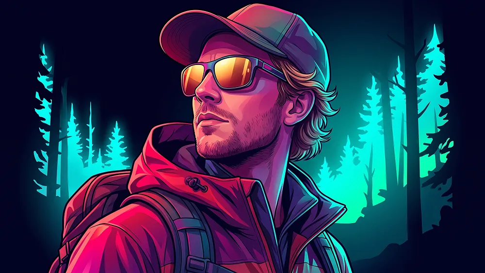 Neon Wilderness Hiking Portrait from Photo Prompt - Gemini Prompt