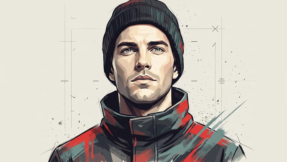 Red-Teal Graphic Streetwear Editorial Porträt Prompt - Gemini Prompt