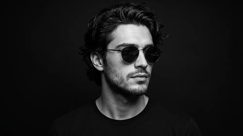 Round Sunglasses Noir Headshot With City Light Reflections Prompt - Nano Banana 2 Prompt
