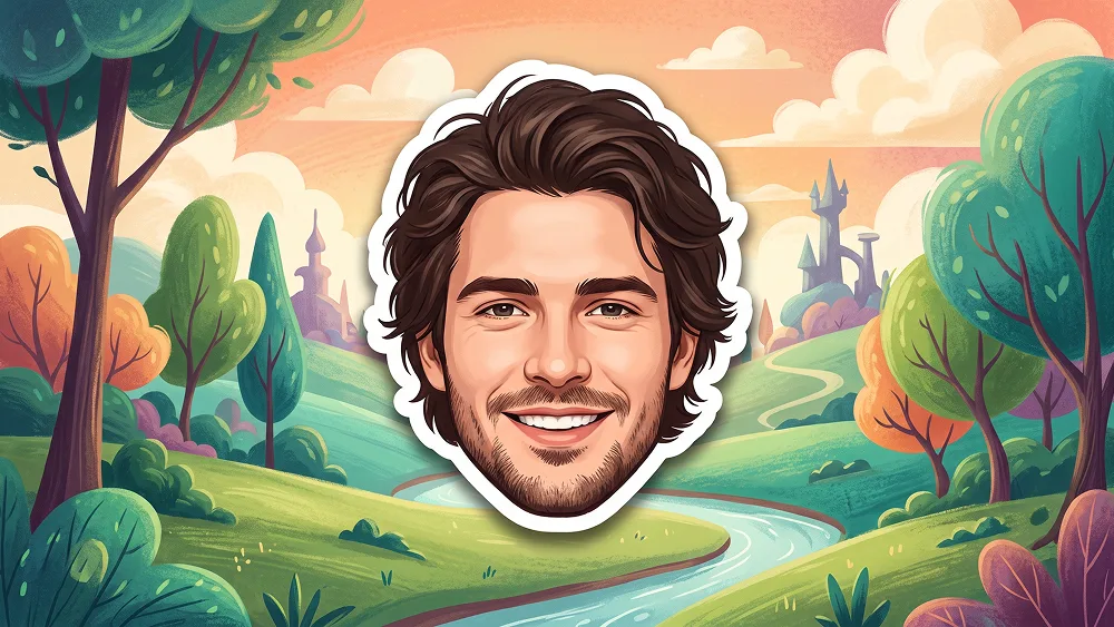 Sticker-Cutout-Porträt mit Illustriertem Fantasy-Hintergrund Prompt - Google Banana Pro Prompt