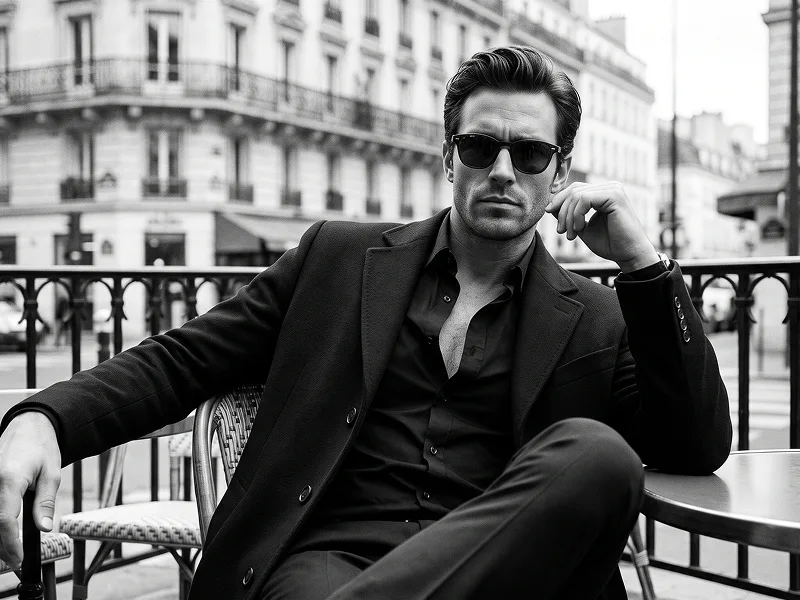 Black & White Parisian Café Fashion Editorial Portrait Prompt - Gemini Prompt