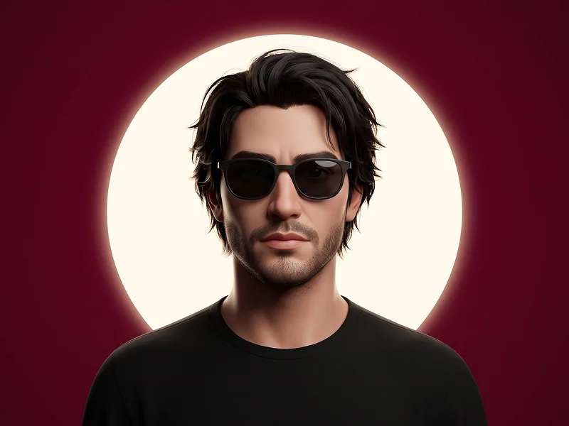 Bordo Halo Işıklı Koyu Gözlüklü 3D Avatar Promptu - Gemini Prompt