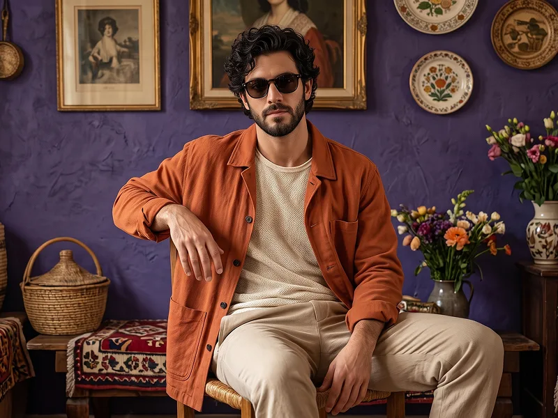 Burnt Orange Boho Menswear Porträt aus Foto Prompt - Gemini Prompt