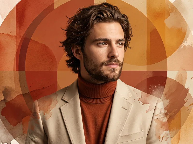 Burnt Orange Mixed Media Portrait With Cream Blazer And Terracotta Layers Prompt - Nano Banana 2 Prompt