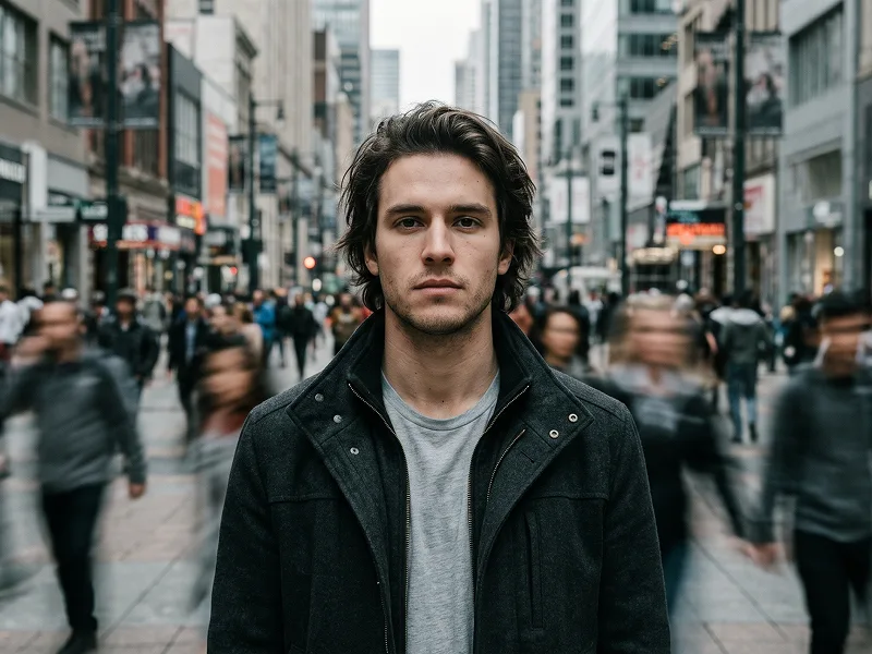 Cinematic Crowd Motion Blur Portrait Prompt – Still in the Rush - Nano Banana 2 Prompt