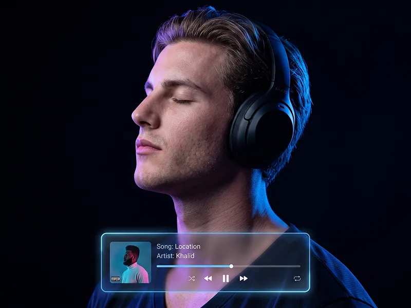 Cinematic Headphone Music Player Portrait from Photo Prompt - Gemini Prompt