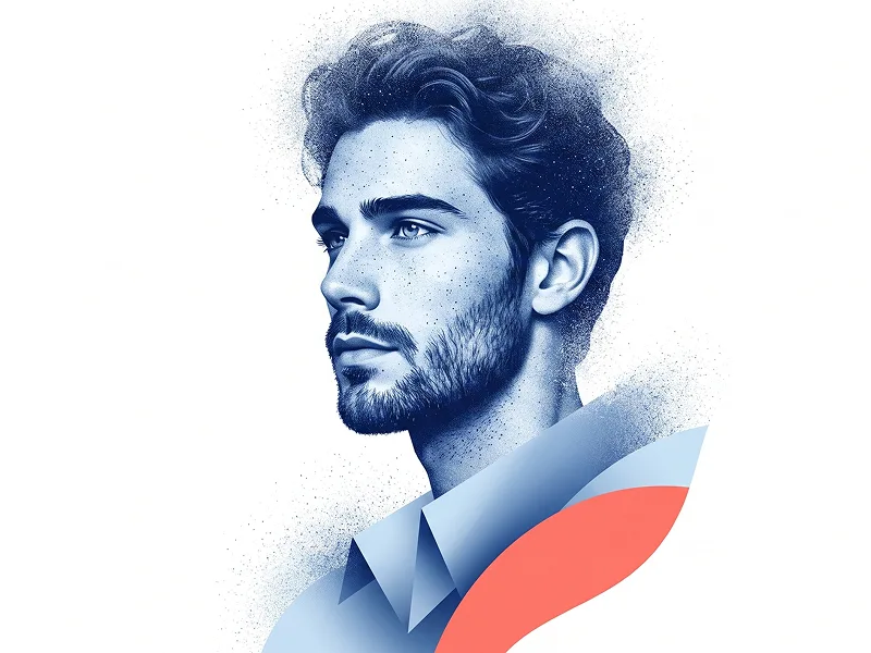 Cobalt Blue Stipple Profile Portrait from Photo Prompt - Gemini Prompt
