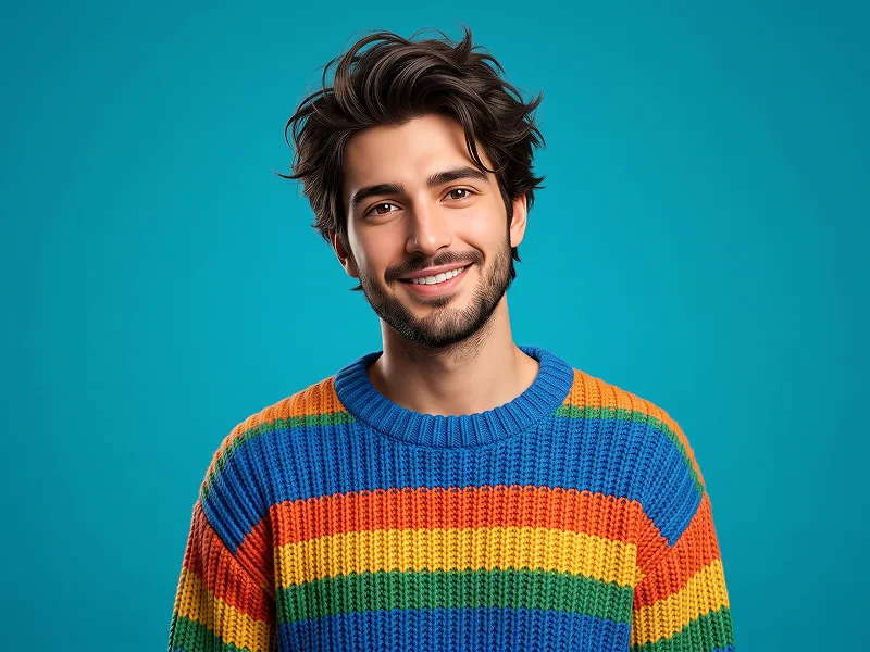Cheerful 3D Knitwear Portrait on Vibrant Color Backdrops Prompt - Gemini Prompt