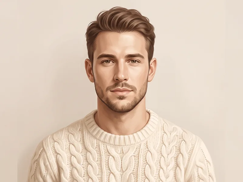 Cream Cable-Knit Painterly Portrait Illustration Prompt - Gemini Prompt