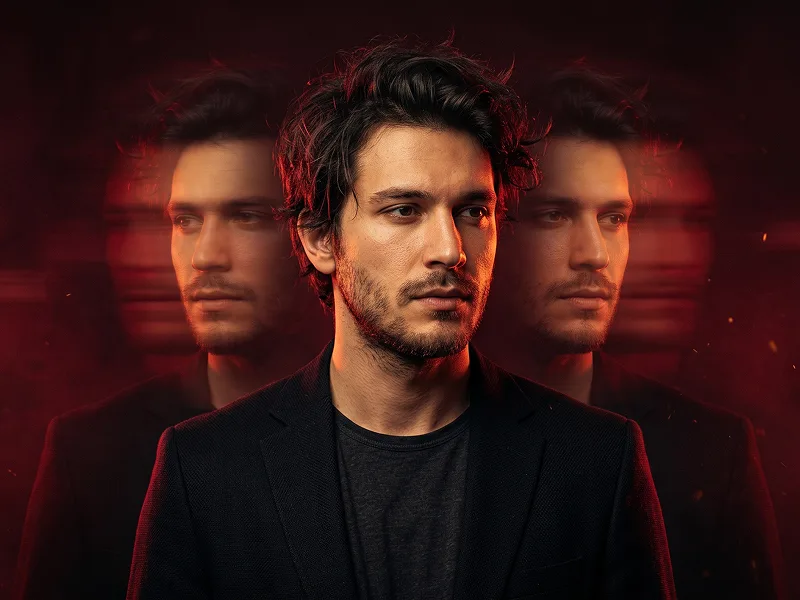 Crimson Triple Exposure Portrait With Cinematic Motion Blur Prompt - Gemini Prompt