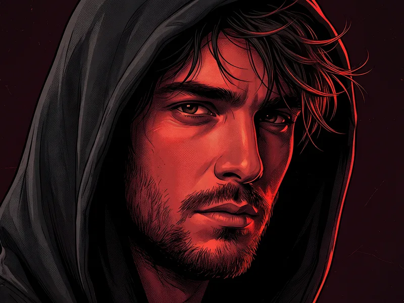 Crimson Noir Hooded Portrait from Photo Prompt – Halftone Art - Nano Banana 2 Prompt