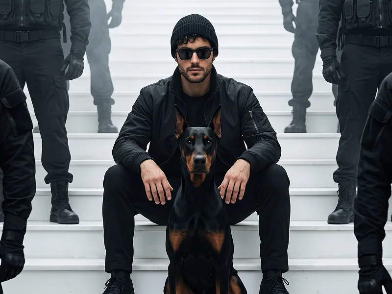 Doberman Street Power Editorial Portrait from Photo Prompt - Gemini Prompt