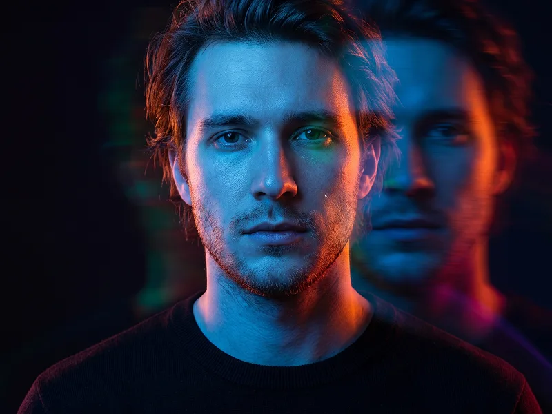 Electric Blue Double Exposure Portrait With Orange Red Glow Prompt - Nano Banana 2 Prompt