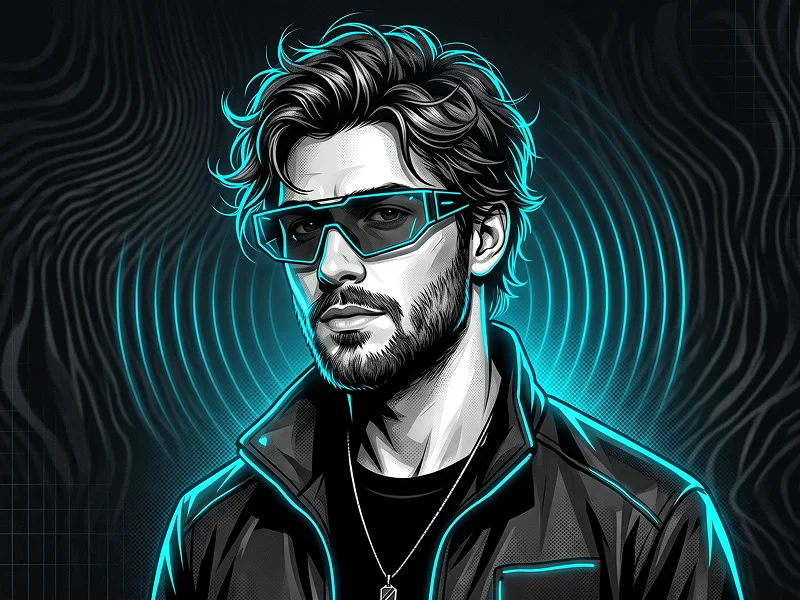 Electric Cyan Visor Portrait With Hypnotic Waves Prompt - Gemini Prompt