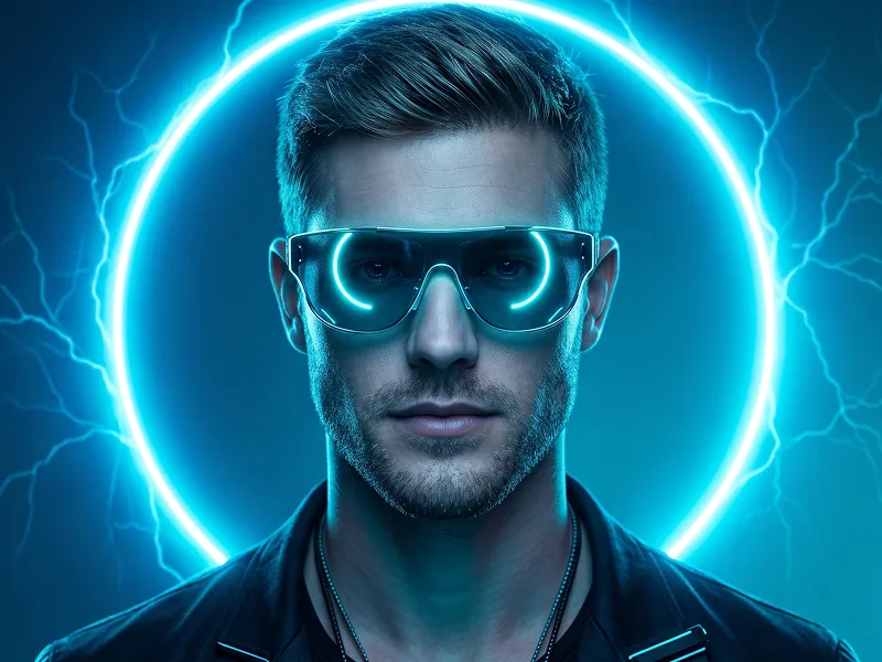 Futuristic Blue Energy Halo Editorial Portrait Prompt - Gemini Prompt