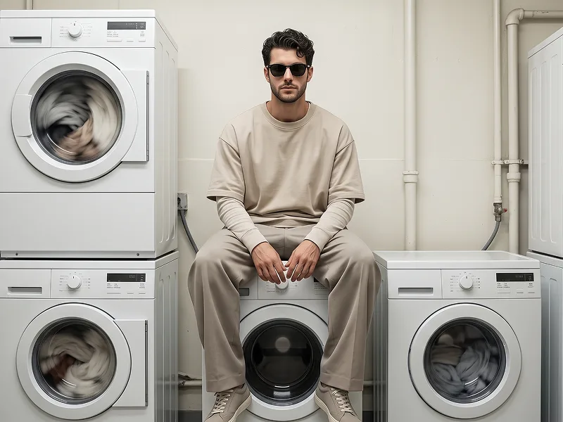 Luxury Laundromat Fashion Editorial Portrait from Photo Prompt - Gemini Prompt
