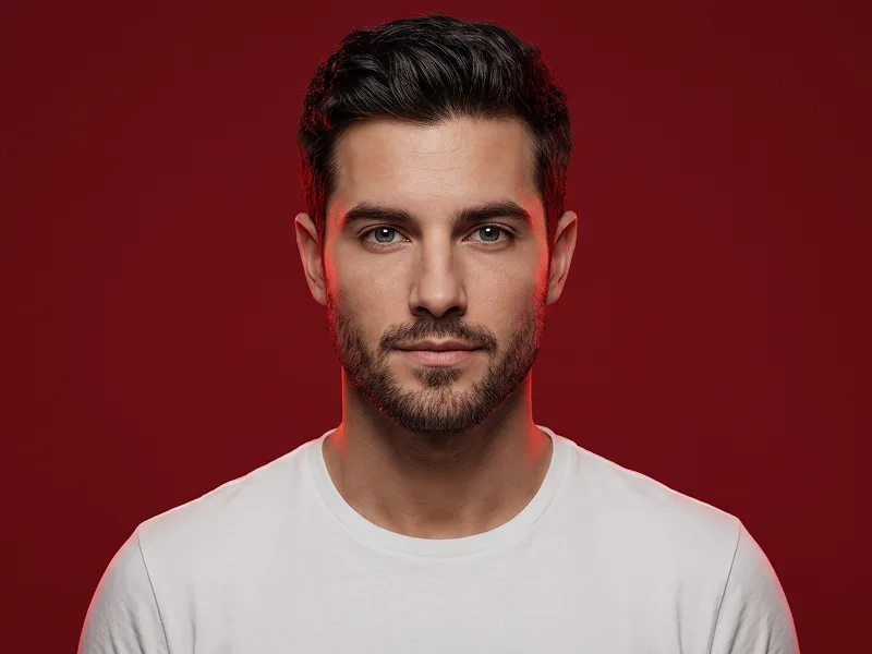 Minimal Red Studio Rim Light Portrait from Photo Prompt - AI Prompt