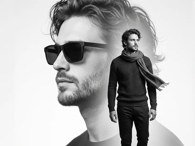 Tam Boy Moda Katmanlı Monokrom Çift Pozlama Portre Promptu - Google Banana Pro Prompt
