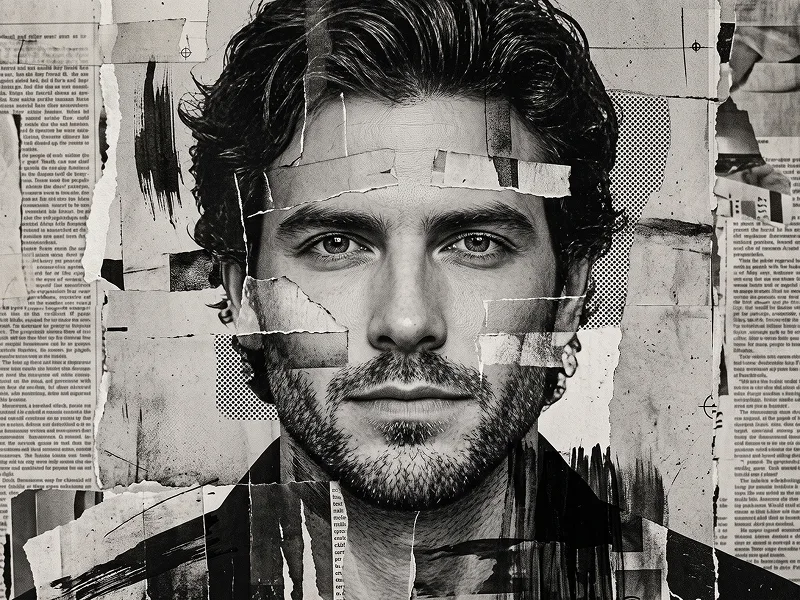 Monochrome Newspaper Collage Editorial Portrait Prompt - Gemini Prompt