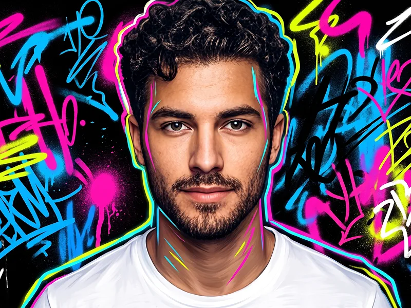 Neon Graffiti Street-Art Portrait from Photo Prompt - Gemini Prompt