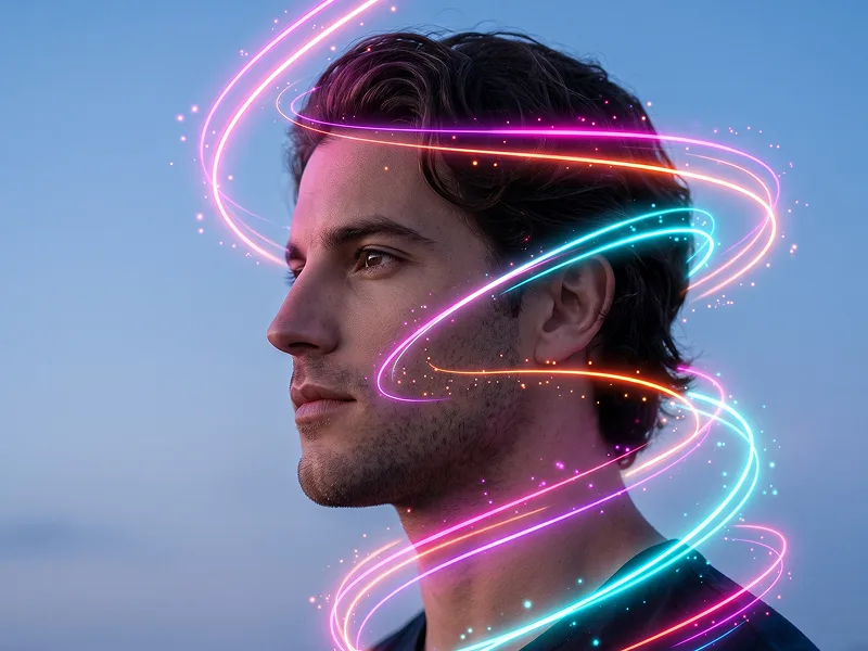 Neon Light Trails Profile Portrait Prompt - Gemini Prompt