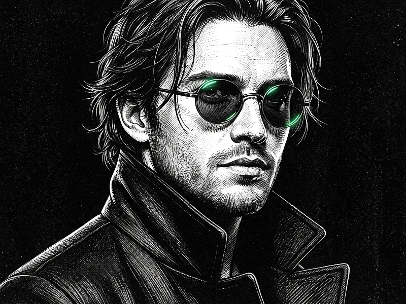 Noir Stipple Portrait With Neon Green Sunglasses Reflections Prompt - Nano Banana 2 Prompt