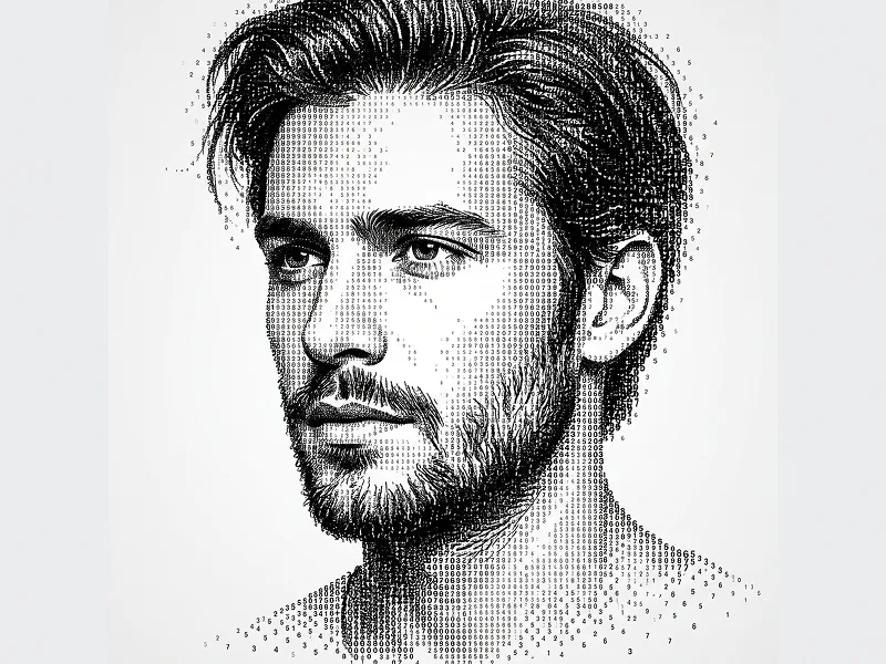 Numeric Typography Portrait With Data Art And Monochrome Detail Prompt - Gemini Prompt