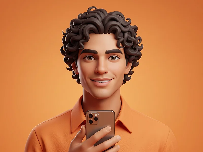 Orange 3D Smartphone Avatar Portrait from Photo Prompt - Gemini Prompt