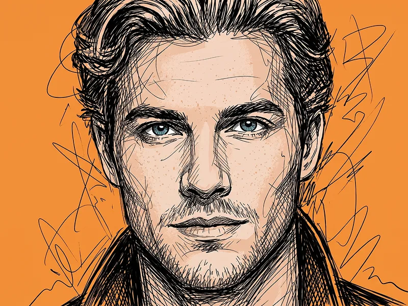Orange Chaotic Ink Scribble Portrait from Photo Prompt - Gemini Prompt