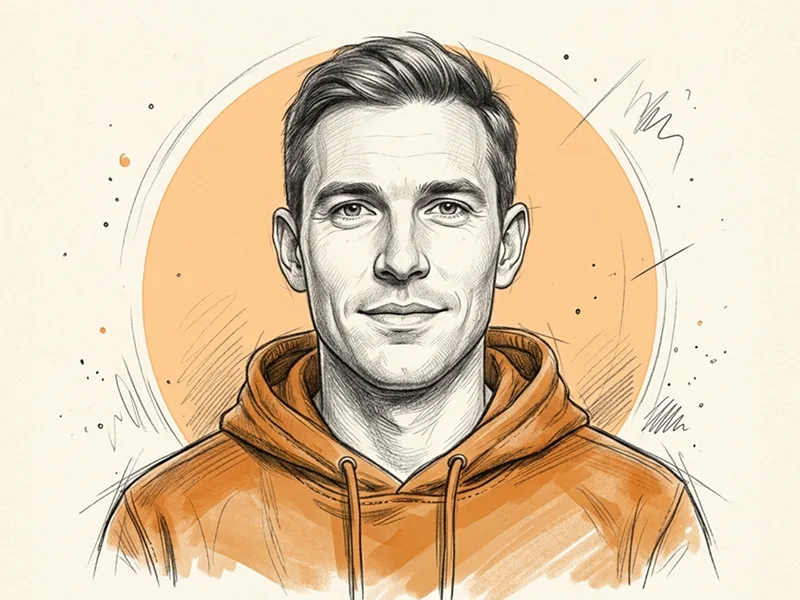 Ritratto Editoriale a Matita con Hoodie Arancione Prompt - Gemini Prompt