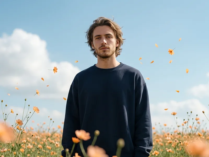 Orange Wildflower Blue Sky Editorial Portrait Prompt - Gemini Prompt