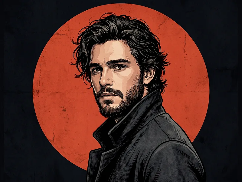 Red Disc Graphic Novel Portrait With Over The Shoulder Pose Prompt - Nano Banana 2 Prompt