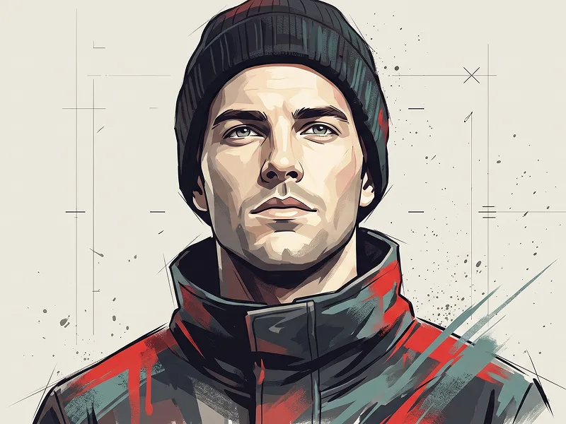 Red-Teal Graphic Streetwear Editorial Portrait Prompt - Gemini Prompt